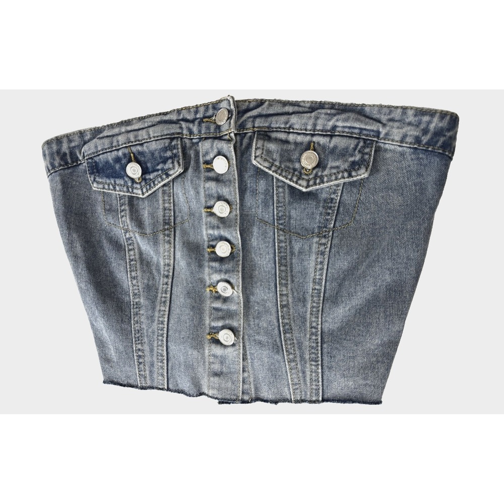 Denim Corset Large Top Strapless Button Front Cowgirl Coastal Western Rodeocore